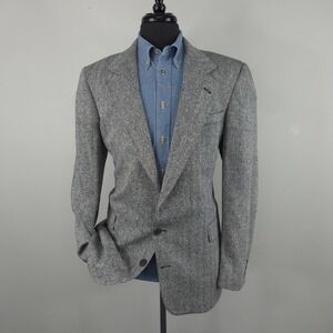Garrison Park Blazer Mens 42L Gray Herringbone 100% Silk Sport Coat Jacket